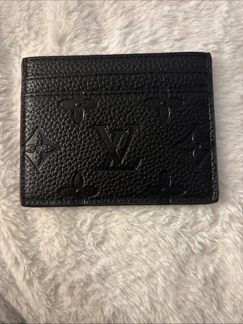 Brand New !! FASHION Black Embossed Monogram Card Holder with Gold LV Emblem